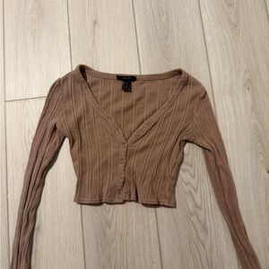 Forever 21 Tan Ribbed Button-Up Crop Top